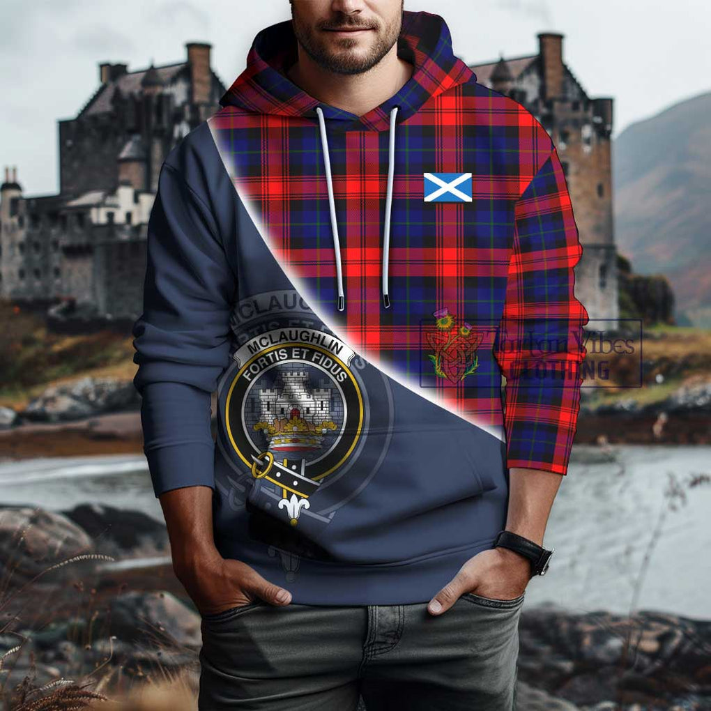 McLaughlin Tartan Hoodie with Personalised National Flag and Family Crest Half Style - Tartanvibesclothing Shop