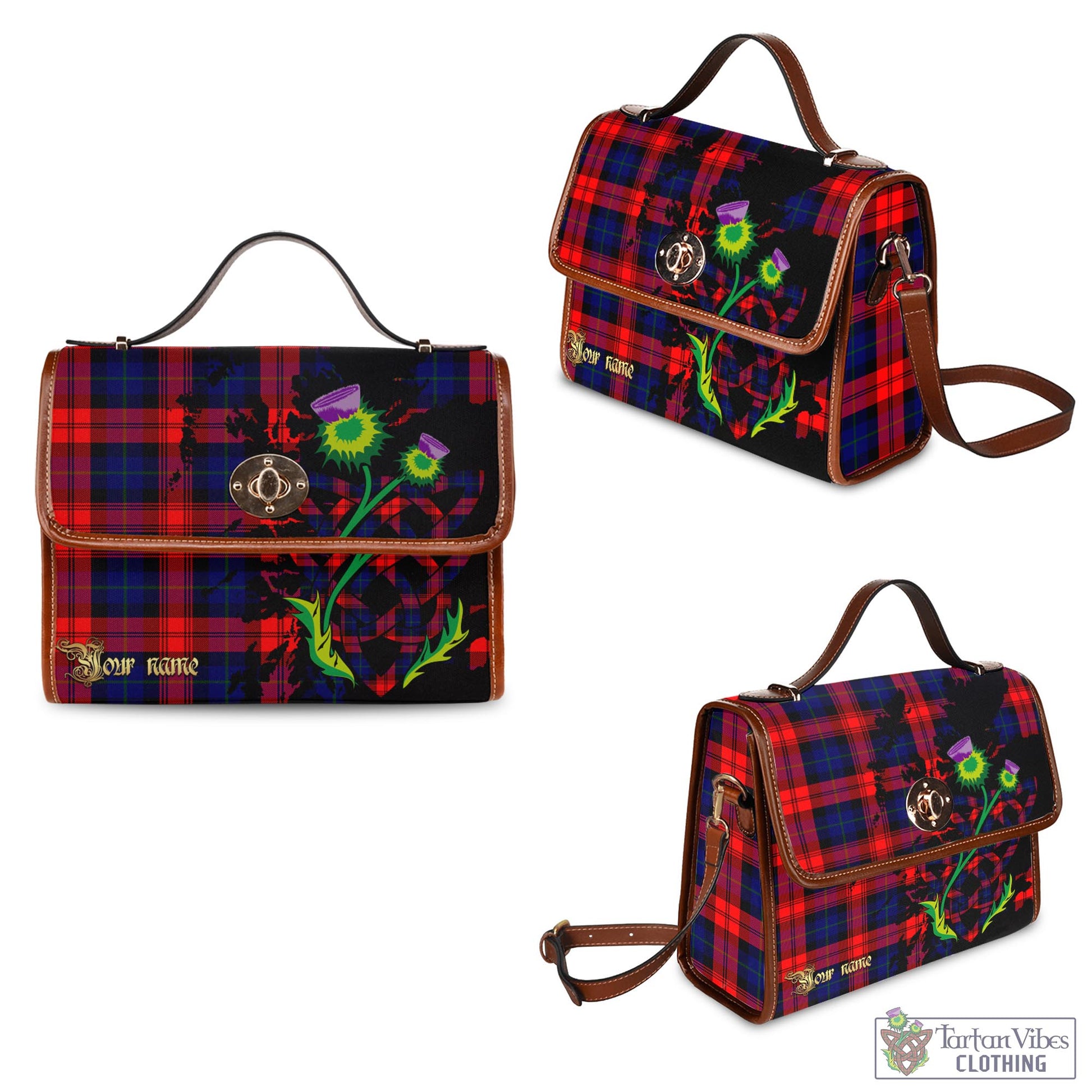 Tartan Vibes Clothing McLaughlin Tartan Waterproof Canvas Bag with Scotland Map and Thistle Celtic Accents