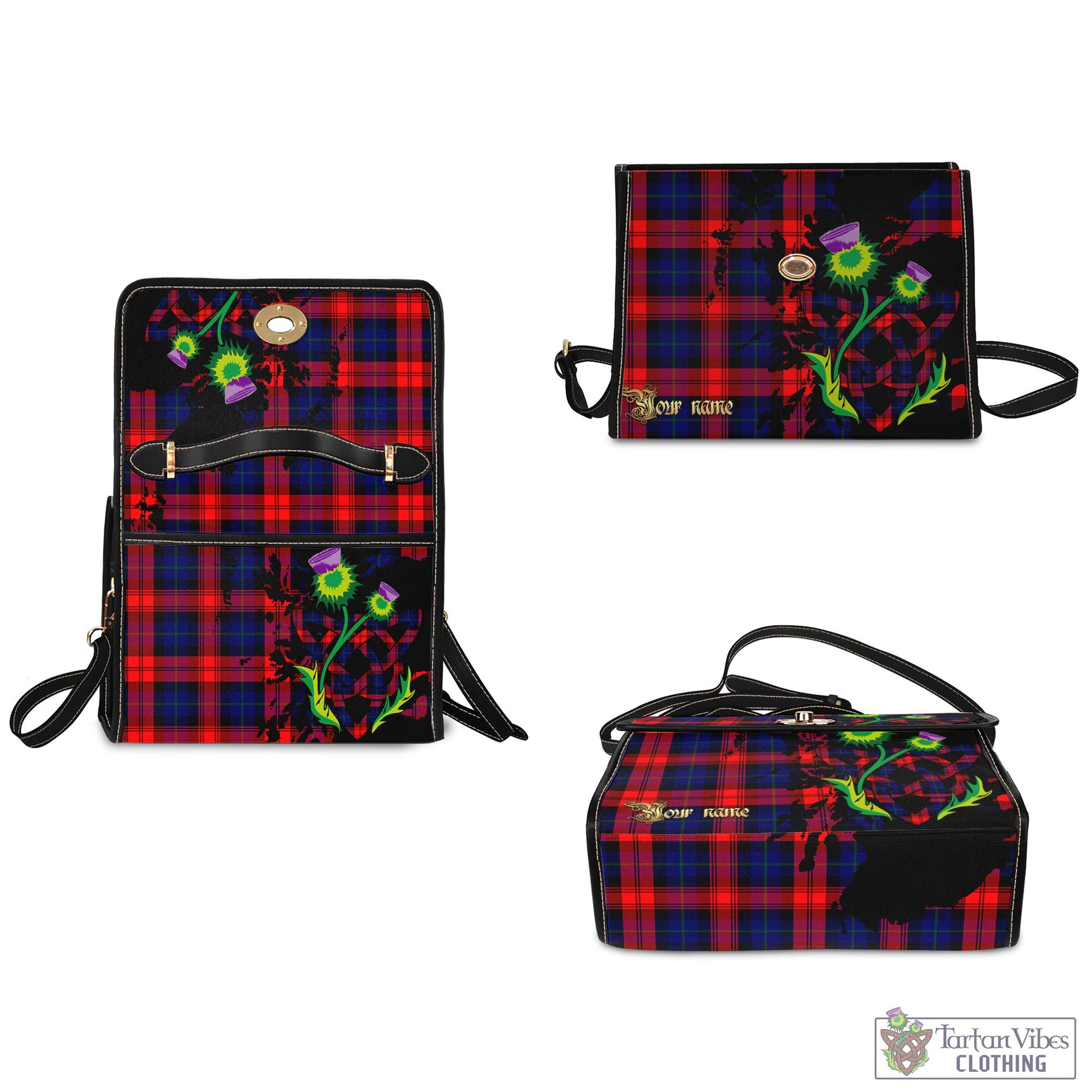 Tartan Vibes Clothing McLaughlin Tartan Waterproof Canvas Bag with Scotland Map and Thistle Celtic Accents