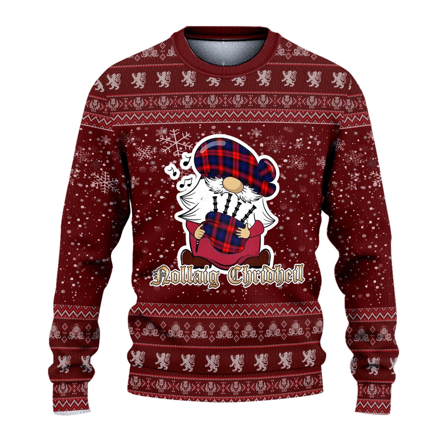 McLaughlin Clan Christmas Family Knitted Sweater with Funny Gnome Playing Bagpipes - Tartanvibesclothing