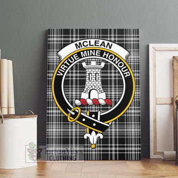 McLean Black and White Tartan Canvas Print Wall Art with Family Crest