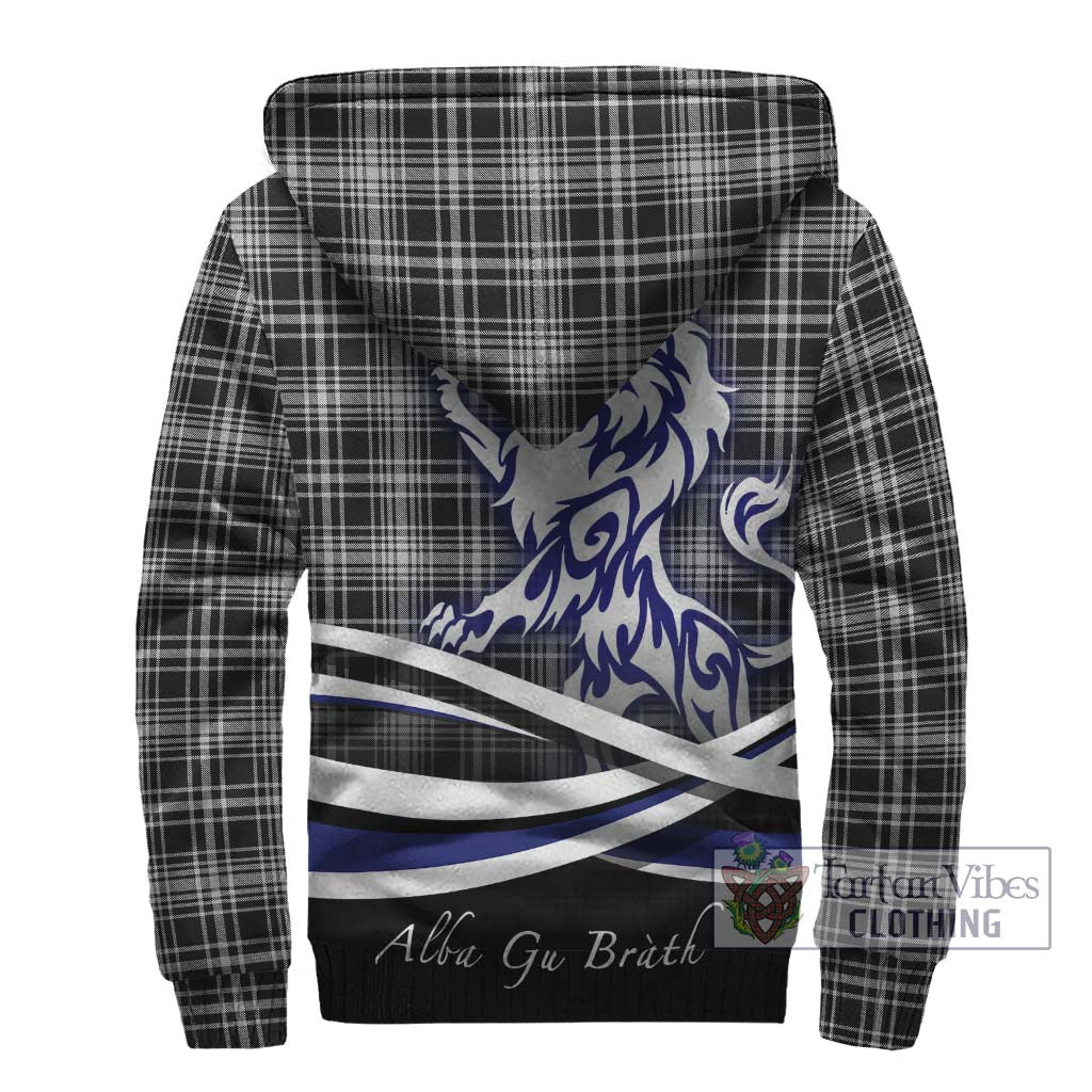 Tartan Vibes Clothing McLean Black and White Tartan Sherpa Hoodie with Alba Gu Brath Regal Lion Emblem