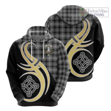 McLean Black and White Tartan Hoodie with Family Crest and Celtic Symbol Style