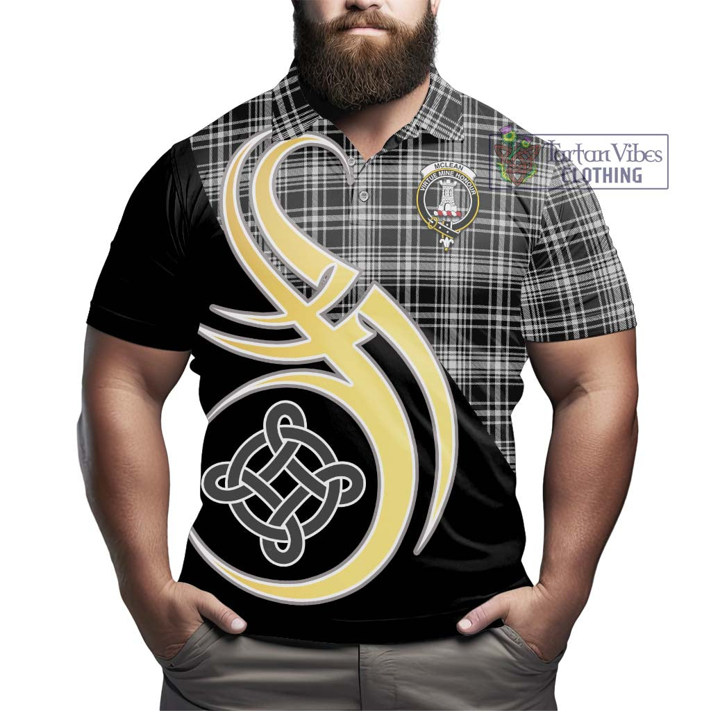 Tartan Vibes Clothing McLean Black and White Tartan Polo Shirt with Family Crest and Celtic Symbol Style