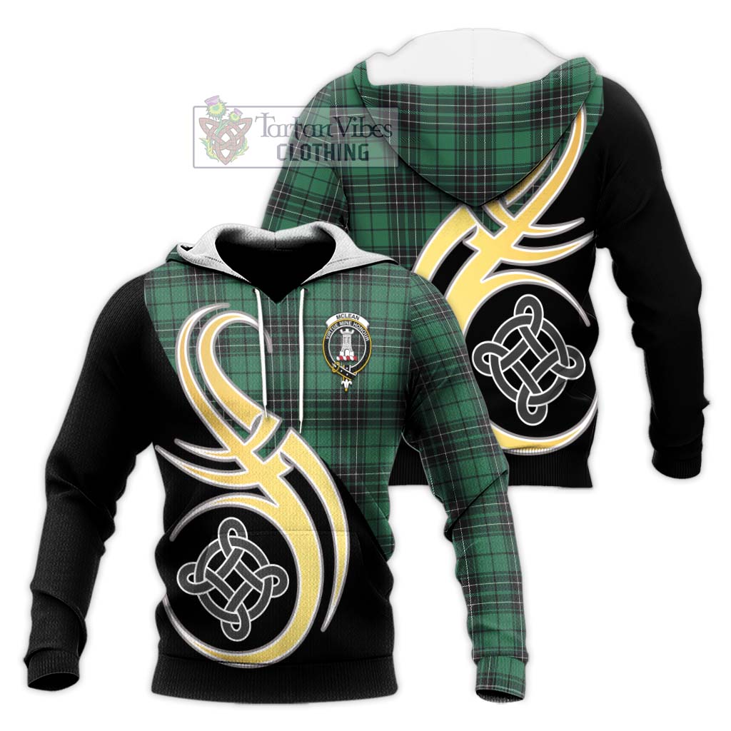 Tartan Vibes Clothing McLean Hunting Ancient Tartan Knitted Hoodie with Family Crest and Celtic Symbol Style