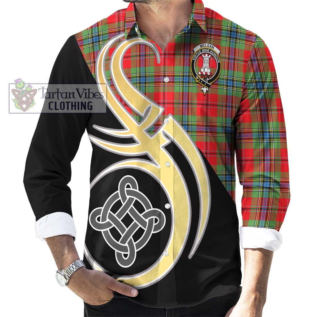 McLean of Duart Modern Tartan Long Sleeve Button Shirt with Family Crest and Celtic Symbol Style - Tartan Vibes Clothing