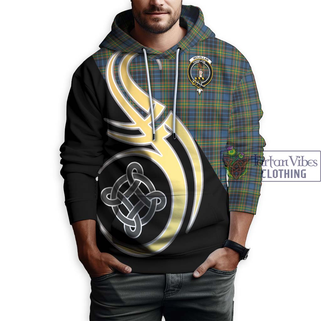 Tartan Vibes Clothing McLellan Ancient Tartan Hoodie with Family Crest and Celtic Symbol Style