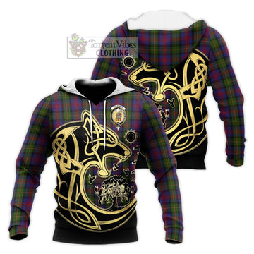 McLennan Tartan Knitted Hoodie with Family Crest Celtic Wolf Style