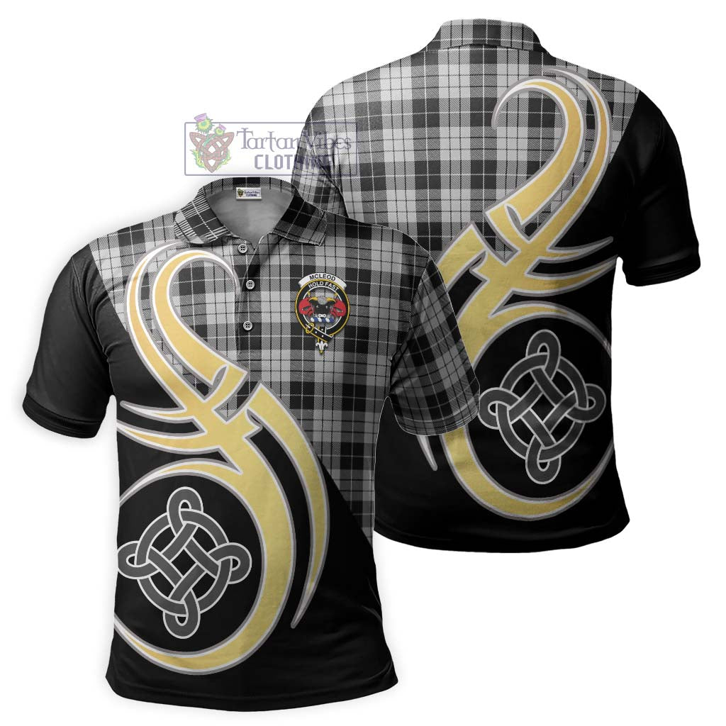 Tartan Vibes Clothing McLeod Black and White Tartan Polo Shirt with Family Crest and Celtic Symbol Style