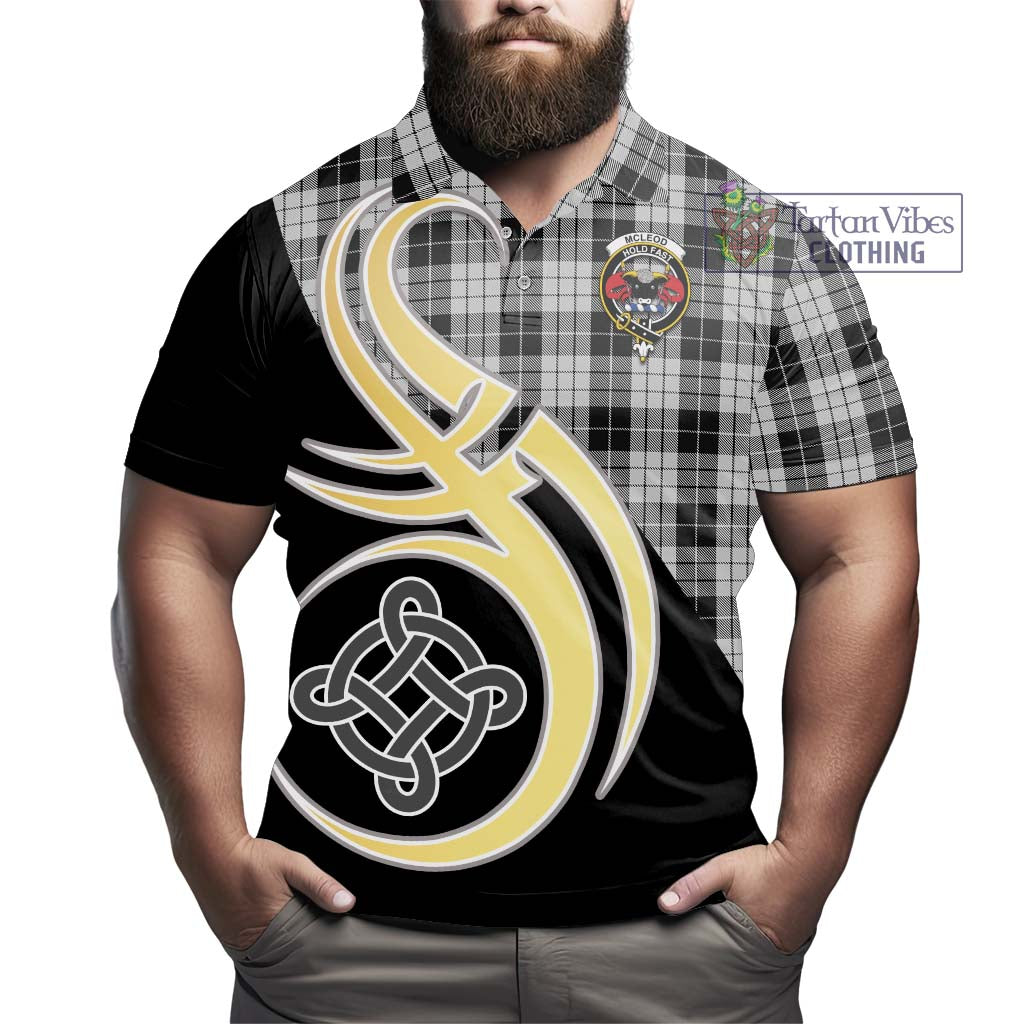 Tartan Vibes Clothing McLeod Black and White Tartan Polo Shirt with Family Crest and Celtic Symbol Style