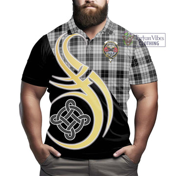 McLeod Black and White Tartan Polo Shirt with Family Crest and Celtic Symbol Style