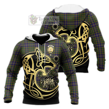 McMillan Hunting Modern Tartan Knitted Hoodie with Family Crest Celtic Wolf Style