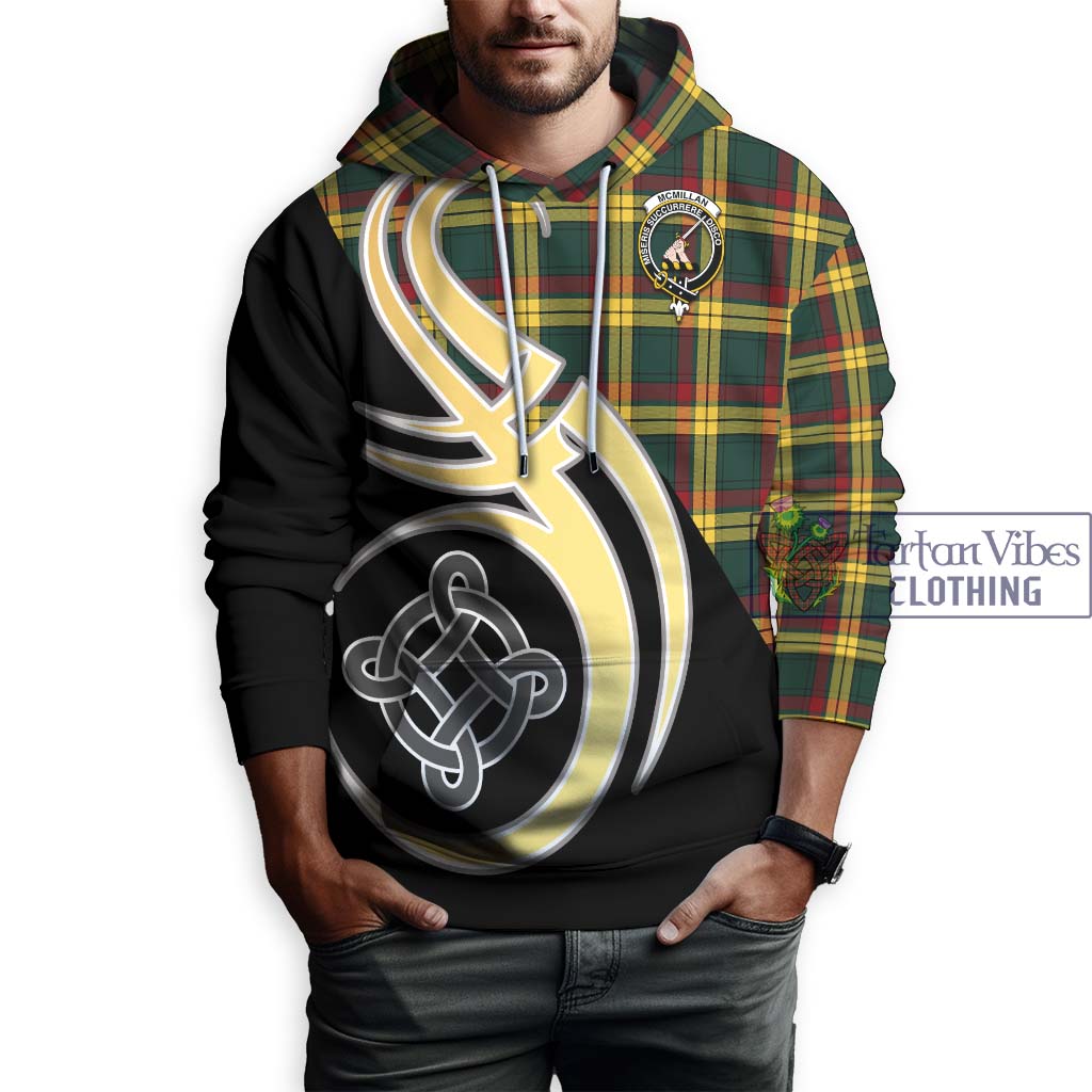 Tartan Vibes Clothing McMillan Old Modern Tartan Hoodie with Family Crest and Celtic Symbol Style