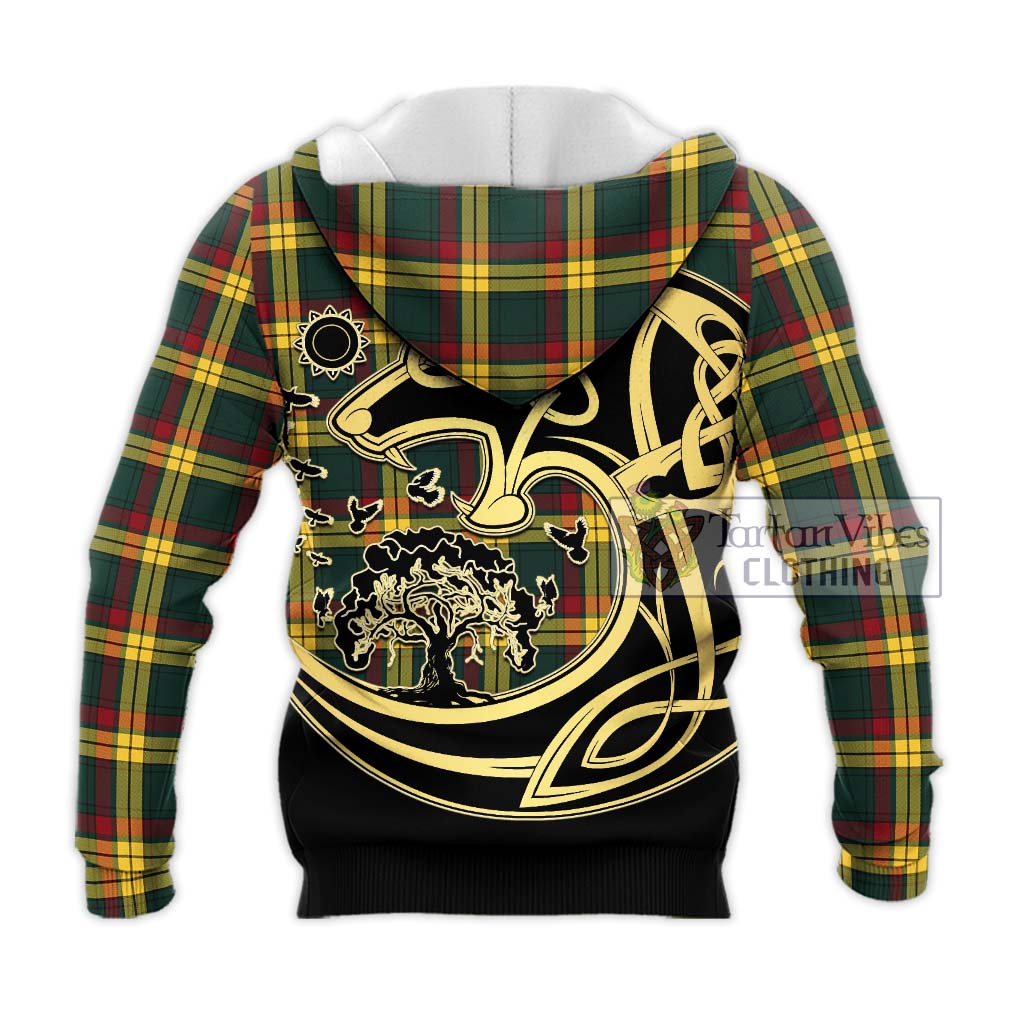 Tartan Vibes Clothing McMillan Old Modern Tartan Knitted Hoodie with Family Crest Celtic Wolf Style