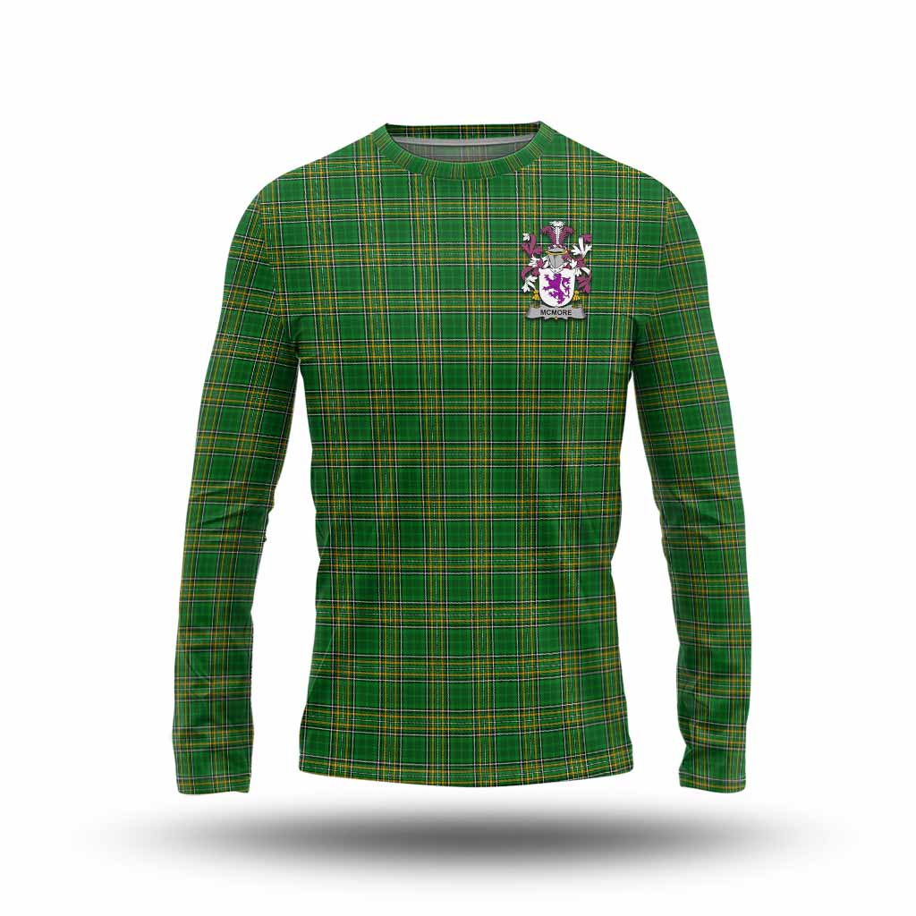 Tartan Vibes Clothing McMore Irish Clan Tartan Long Sleeve T-Shirt with Coat of Arms