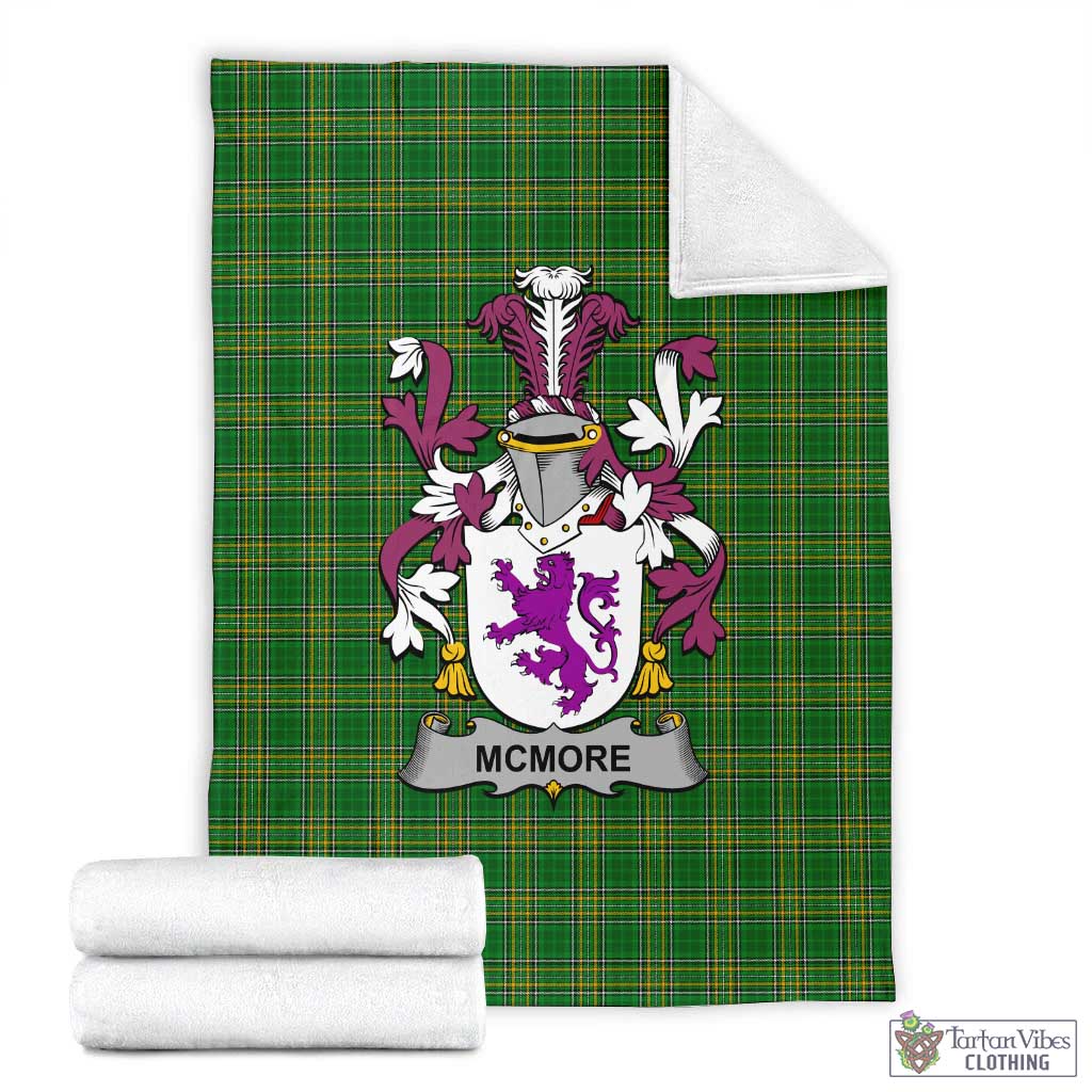 Tartan Vibes Clothing McMore Irish Clan Tartan Blanket with Coat of Arms