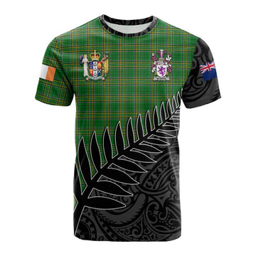 McMore Irish Clan Tartan Cotton T-shirt with Coat of Arms New Zealand Silver Fern Half Style