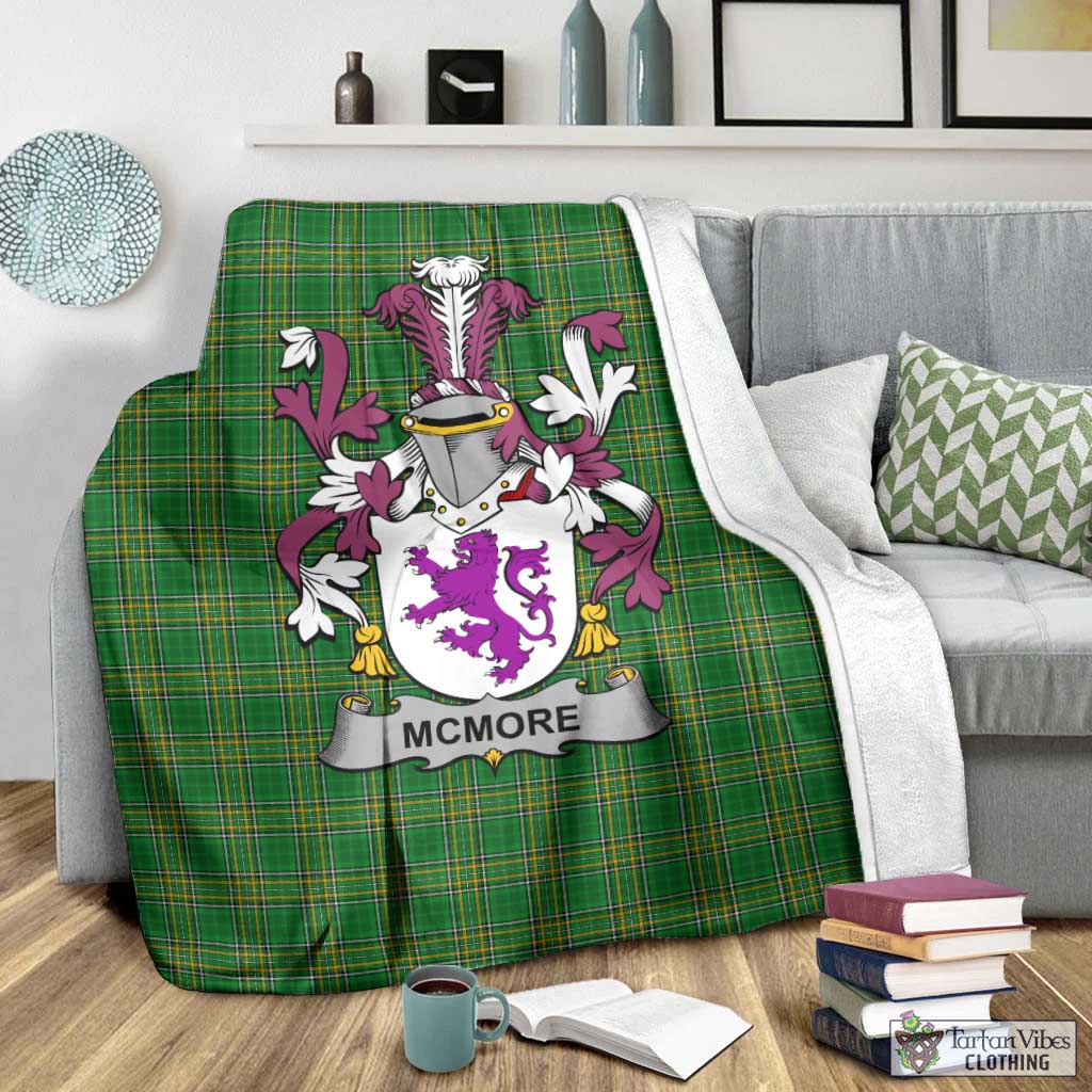 Tartan Vibes Clothing McMore Irish Clan Tartan Blanket with Coat of Arms