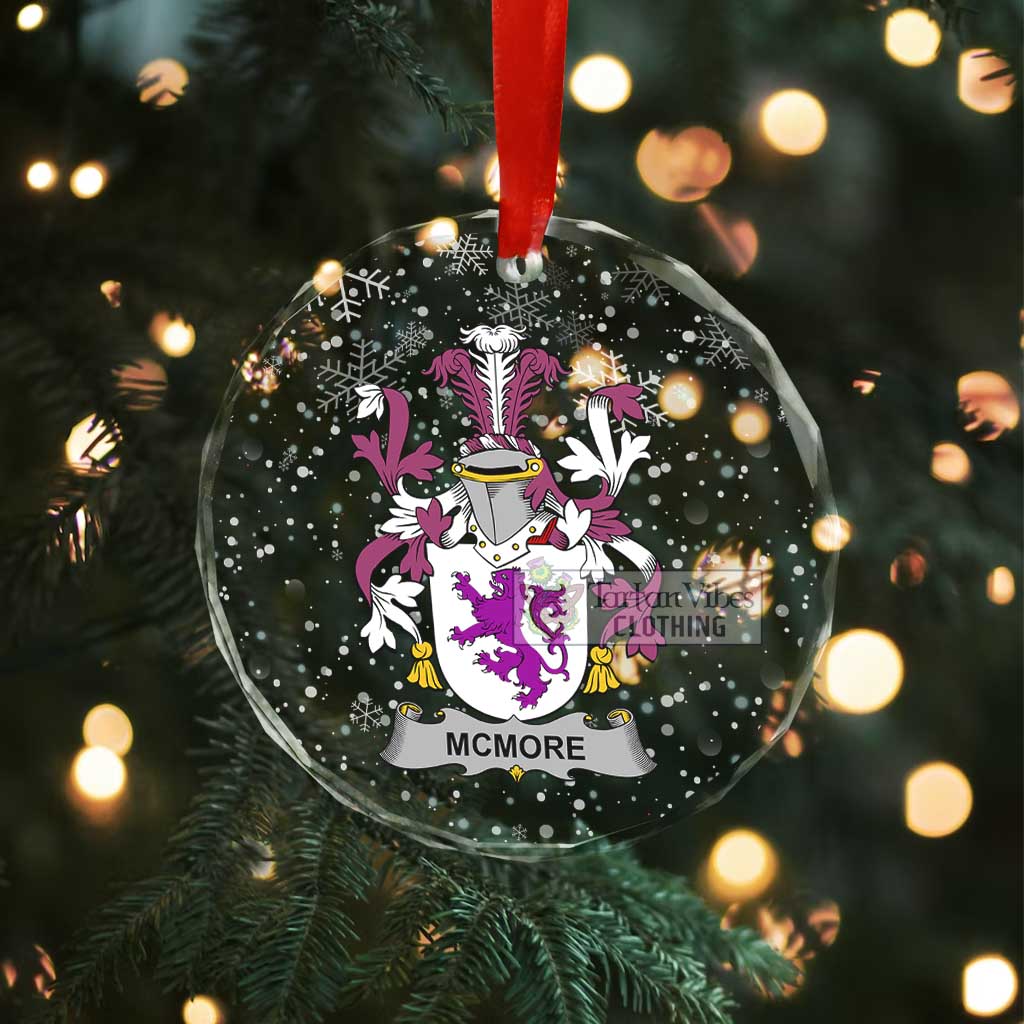 Tartan Vibes Clothing McMore Irish Clan Christmas Glass Ornament with Coat of Arms