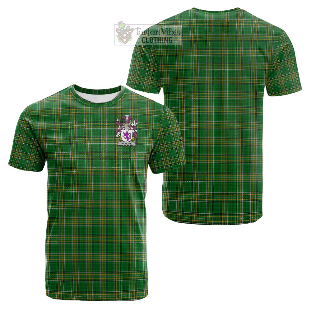 Tartan Vibes Clothing McMore Irish Clan Tartan Cotton T-shirt with Coat of Arms