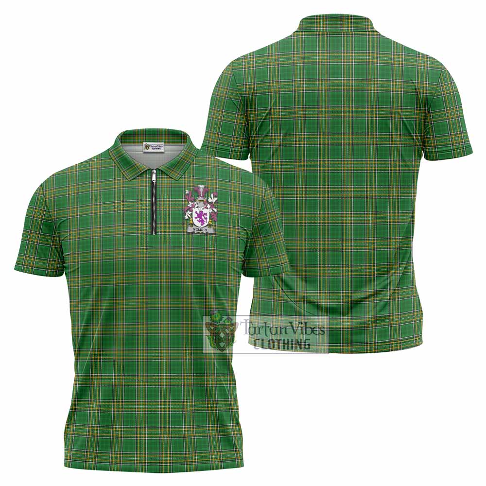 McMore Irish Clan Tartan Zipper Polo Shirt with Coat of Arms