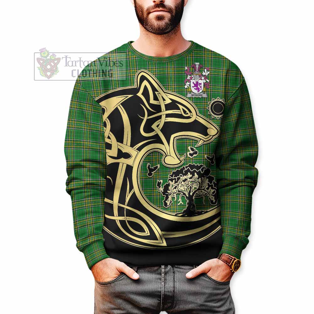 Tartan Vibes Clothing McMore Irish Tartan Sweatshirt with Coat of Arms Celtic Wolf Style