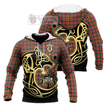 McNachten Ancient Tartan Knitted Hoodie with Family Crest Celtic Wolf Style