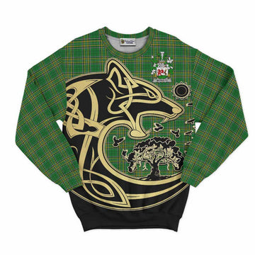 McNulty Irish Tartan Sweatshirt with Coat of Arms Celtic Wolf Style Unisex - Tartan Vibes Clothing