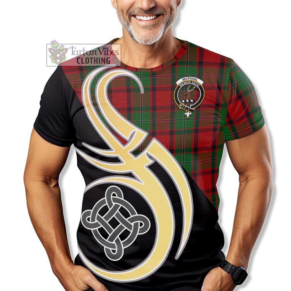 Tartan Vibes Clothing McPhail Tartan T-Shirt with Family Crest and Celtic Symbol Style