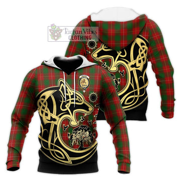 McPhee Tartan Knitted Hoodie with Family Crest Celtic Wolf Style