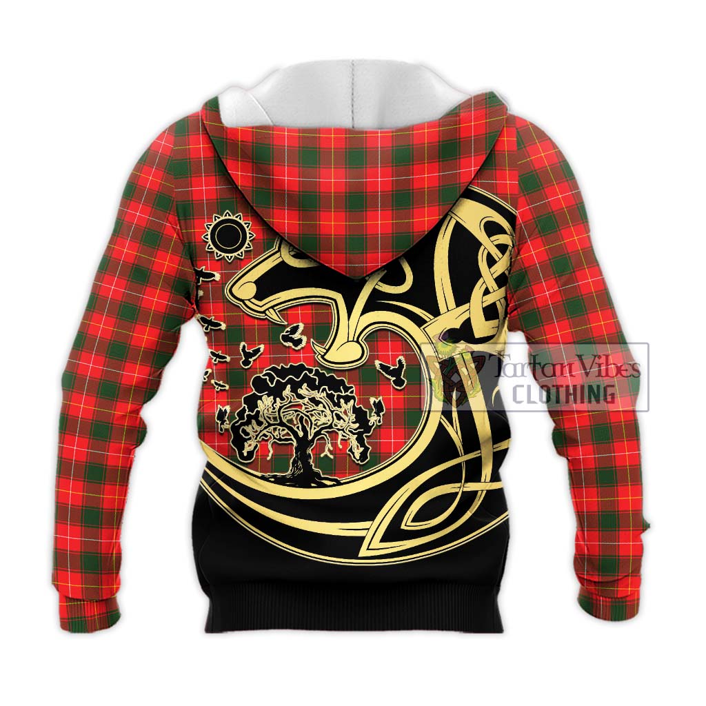 Tartan Vibes Clothing McPhee Modern Tartan Knitted Hoodie with Family Crest Celtic Wolf Style