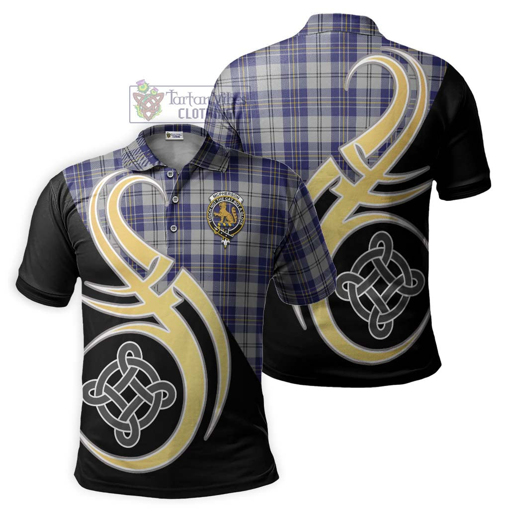 Tartan Vibes Clothing McPherson Dress Blue Tartan Polo Shirt with Family Crest and Celtic Symbol Style