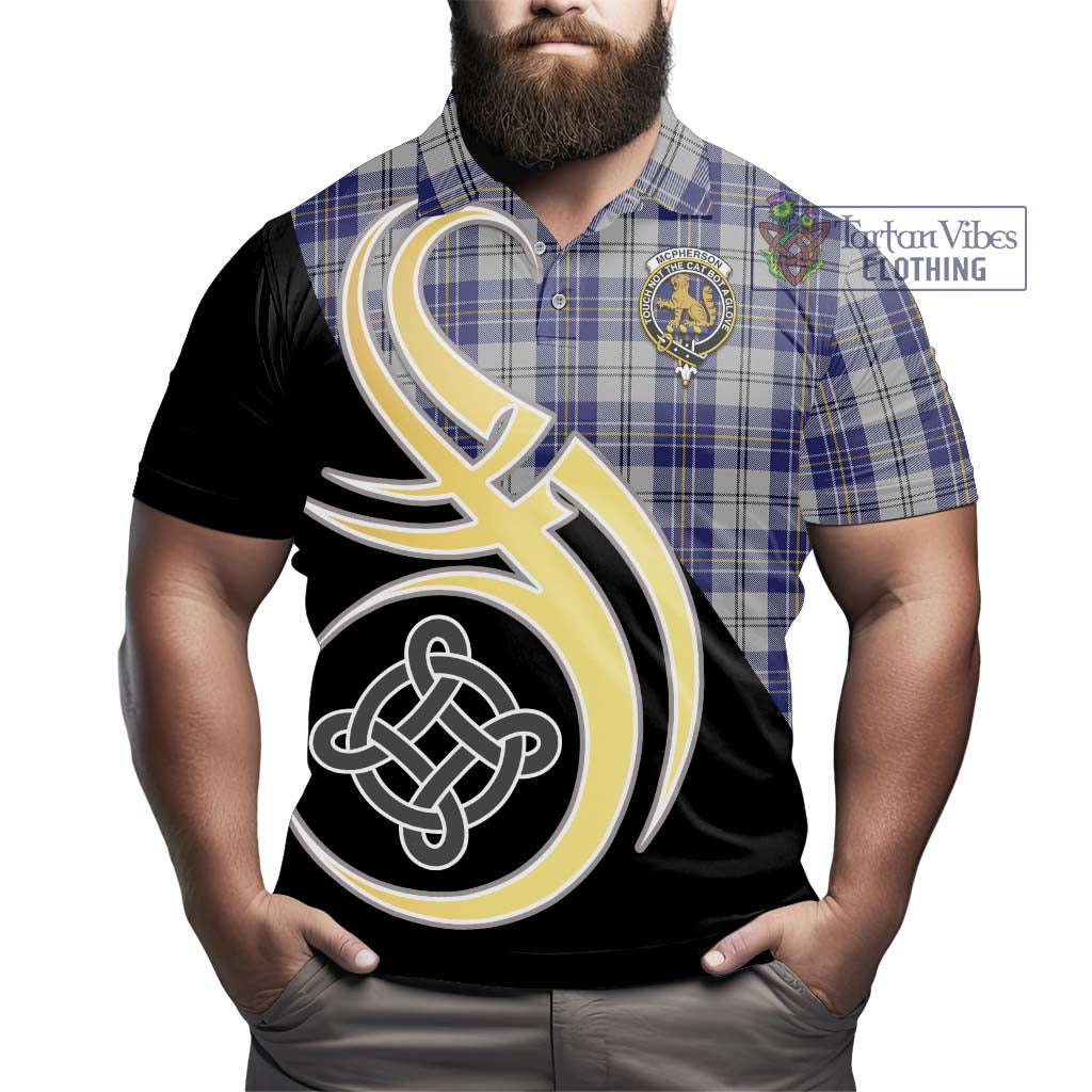 Tartan Vibes Clothing McPherson Dress Blue Tartan Polo Shirt with Family Crest and Celtic Symbol Style