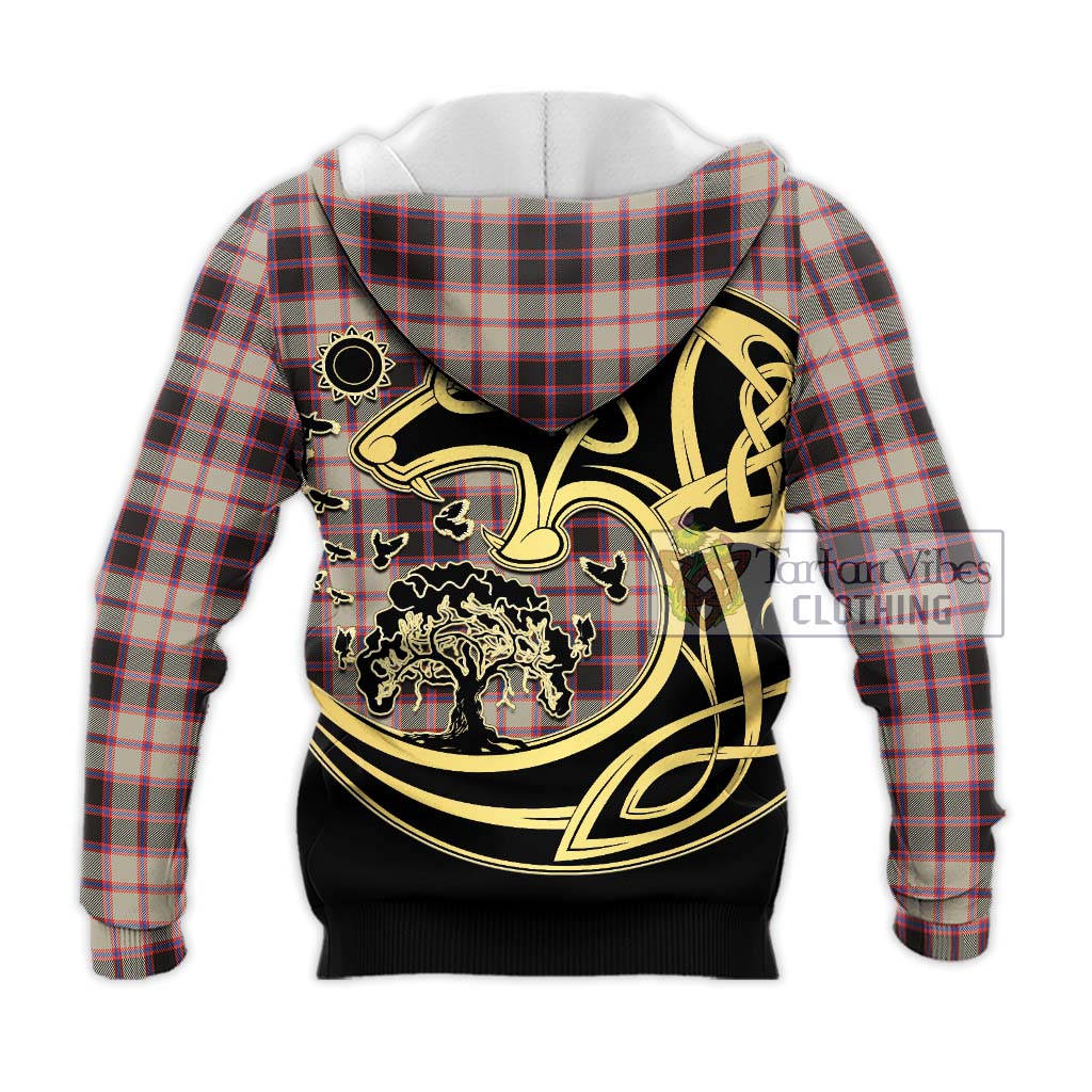 Tartan Vibes Clothing McPherson Hunting Ancient Tartan Knitted Hoodie with Family Crest Celtic Wolf Style