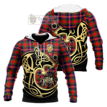 McPherson Modern Tartan Knitted Hoodie with Family Crest Celtic Wolf Style