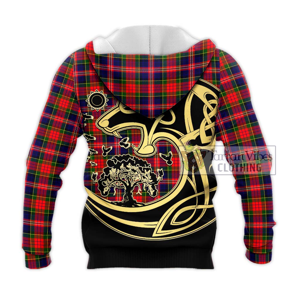 Tartan Vibes Clothing McPherson Modern Tartan Knitted Hoodie with Family Crest Celtic Wolf Style