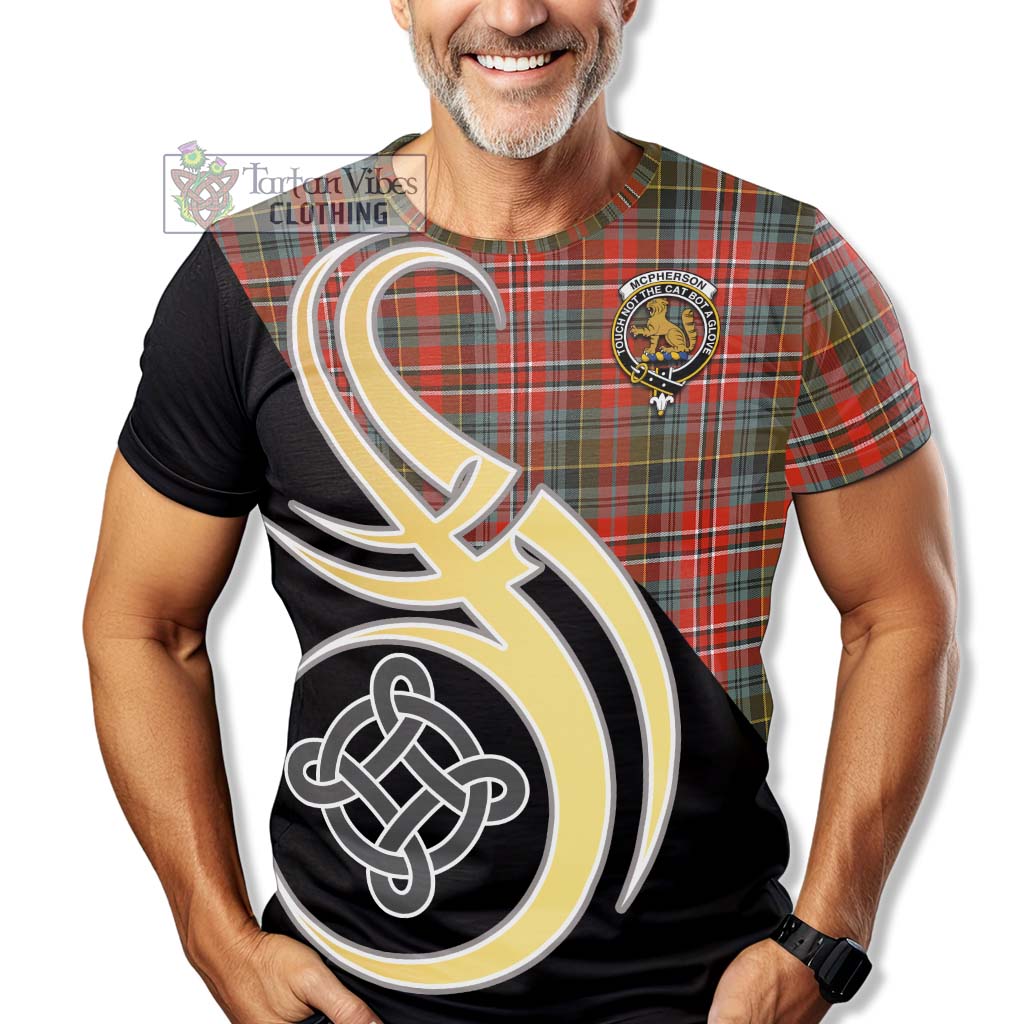 Tartan Vibes Clothing McPherson Weathered Tartan T-Shirt with Family Crest and Celtic Symbol Style