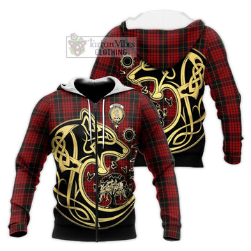 Mcquain Tartan Knitted Hoodie with Family Crest Celtic Wolf Style