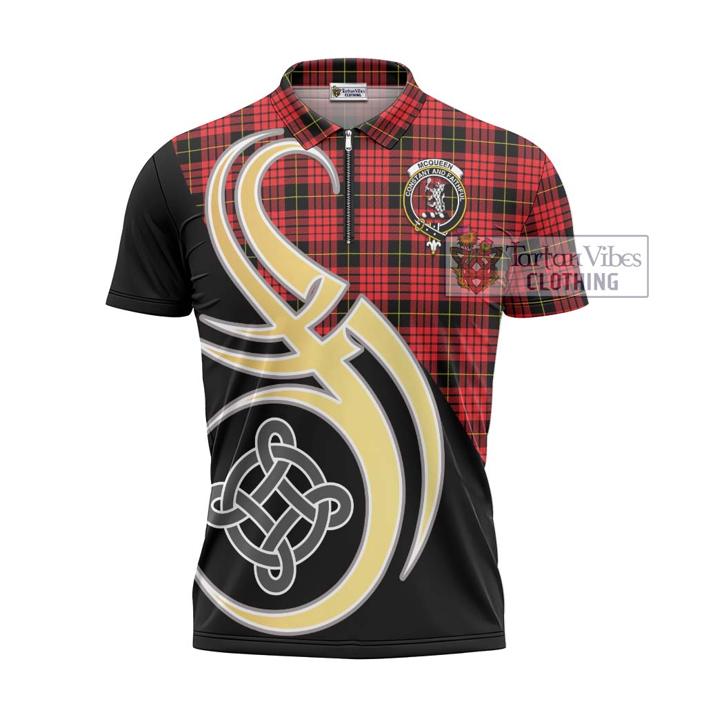 Tartan Vibes Clothing McQueen Modern Tartan Zipper Polo Shirt with Family Crest and Celtic Symbol Style