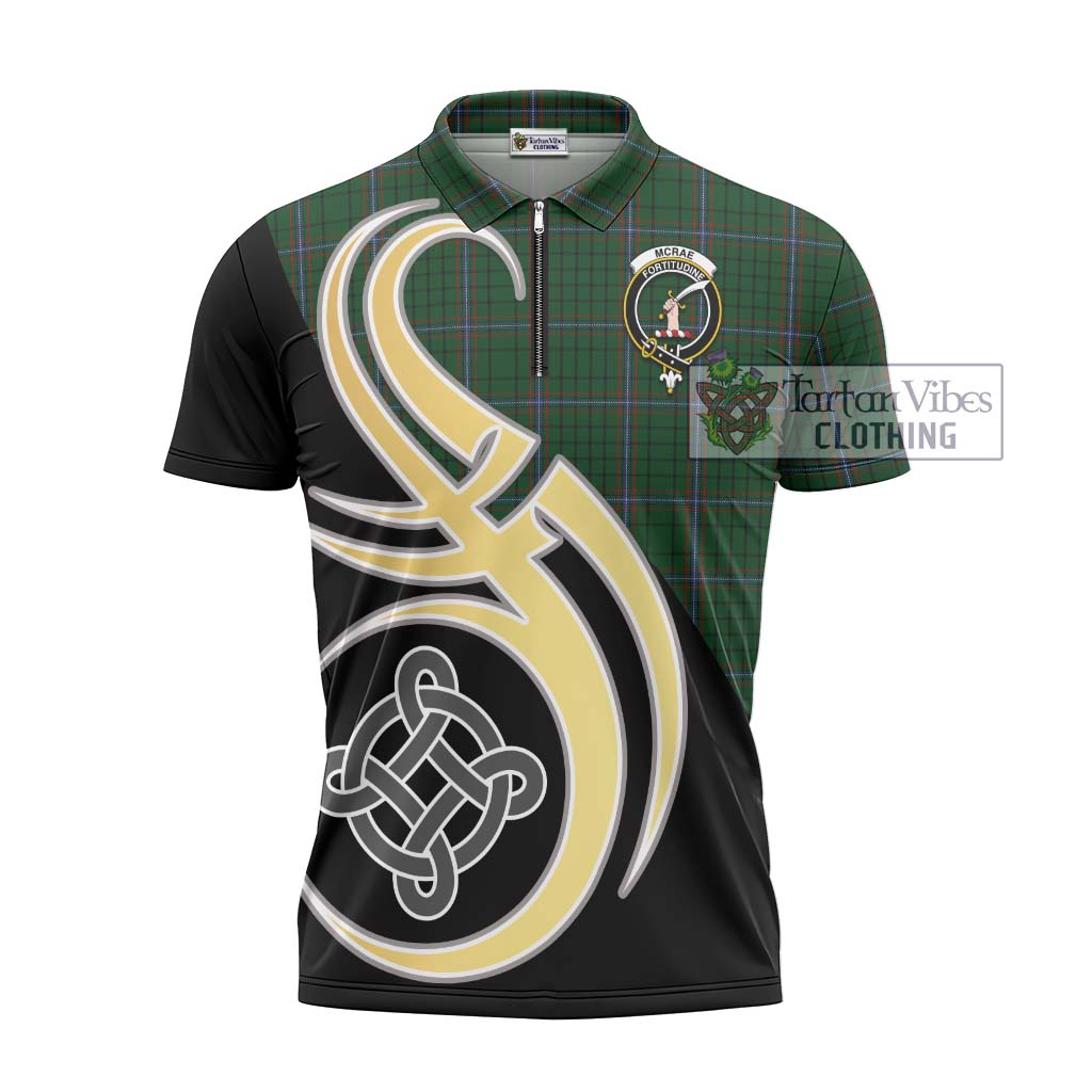 Tartan Vibes Clothing McRae Tartan Zipper Polo Shirt with Family Crest and Celtic Symbol Style