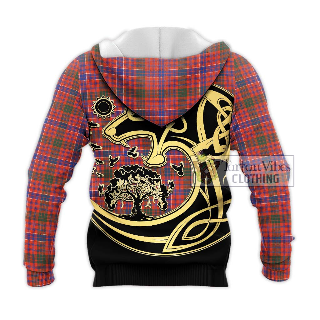 Tartan Vibes Clothing McRae Ancient Tartan Knitted Hoodie with Family Crest Celtic Wolf Style