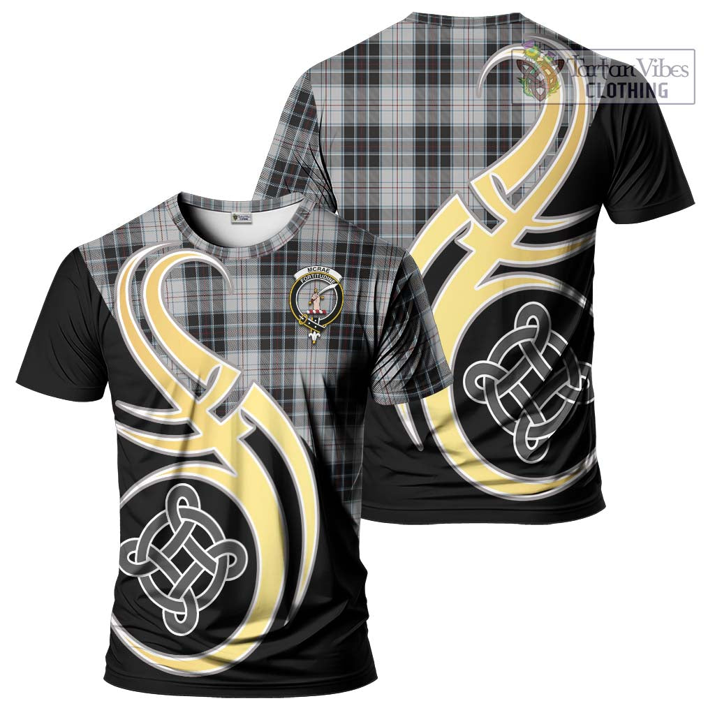 Tartan Vibes Clothing McRae Dress Tartan T-Shirt with Family Crest and Celtic Symbol Style