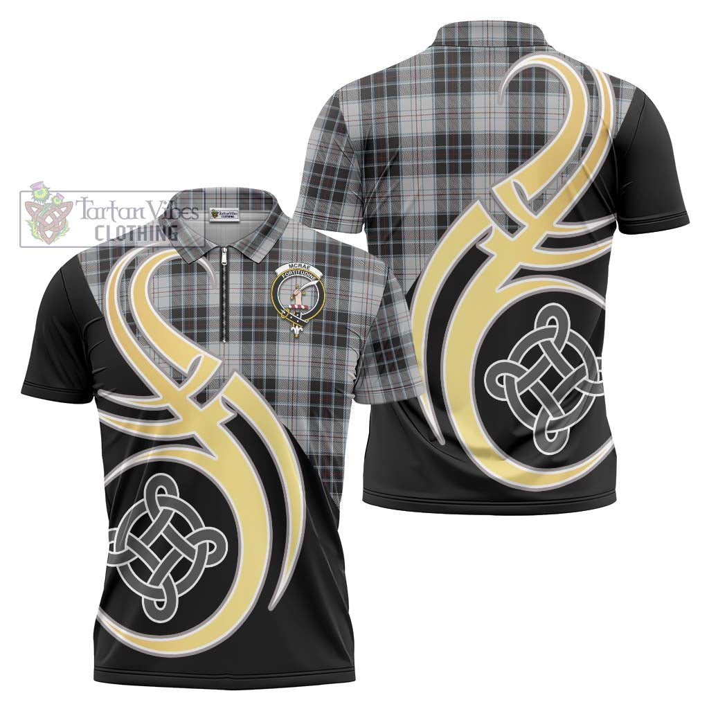 Tartan Vibes Clothing McRae Dress Tartan Zipper Polo Shirt with Family Crest and Celtic Symbol Style