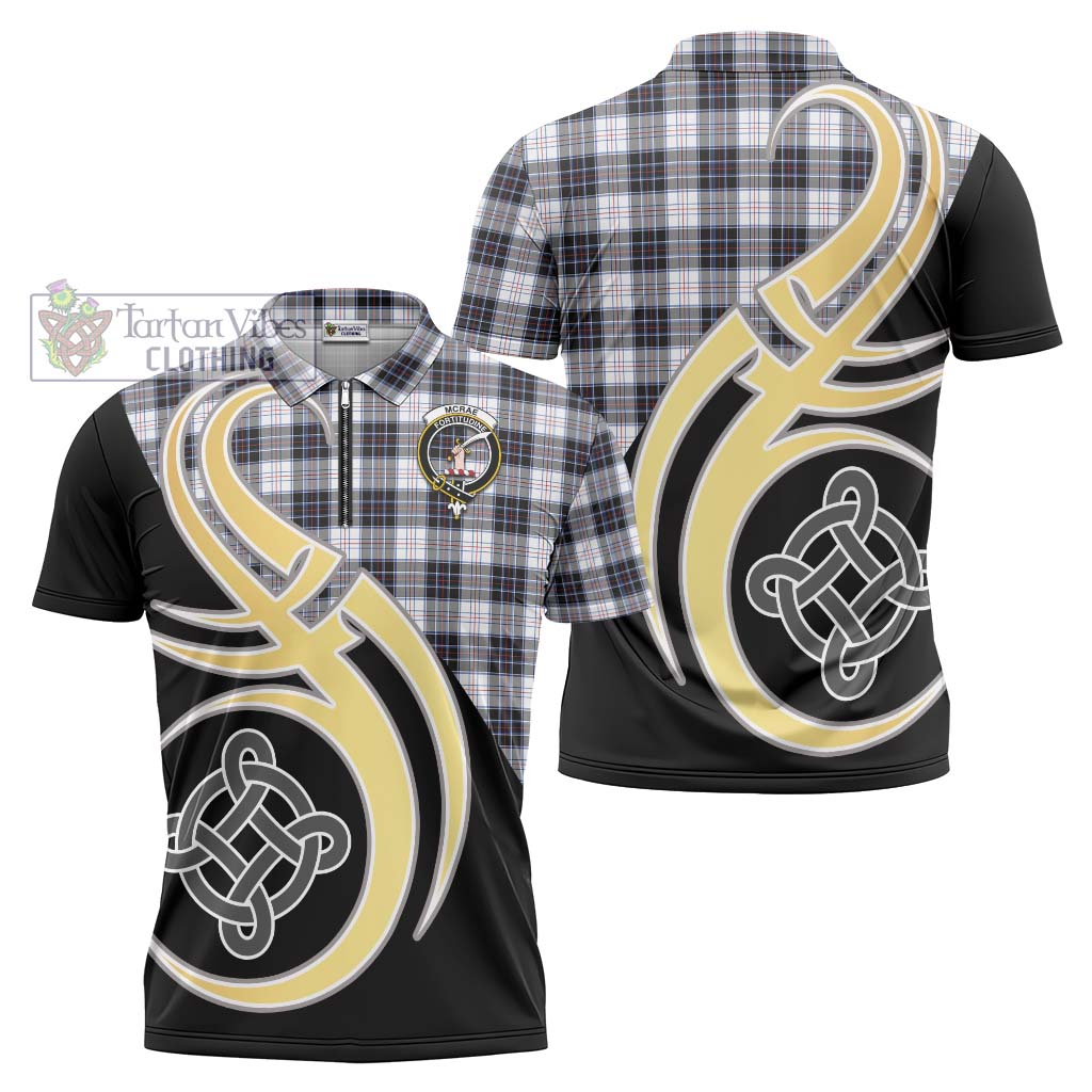 Tartan Vibes Clothing McRae Dress Modern Tartan Zipper Polo Shirt with Family Crest and Celtic Symbol Style