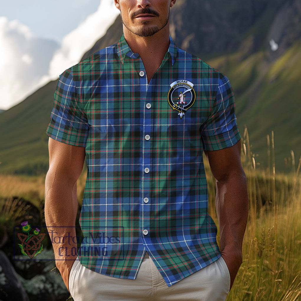 McRae Hunting Ancient Tartan Cotton Hawaiian Shirt with Family Crest Adult - Tartan Vibes Clothing