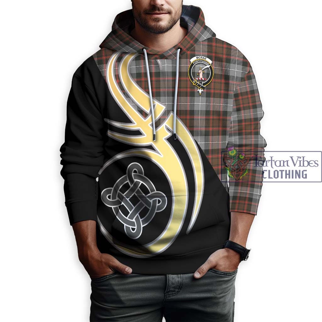 Tartan Vibes Clothing McRae Hunting Weathered Tartan Hoodie with Family Crest and Celtic Symbol Style