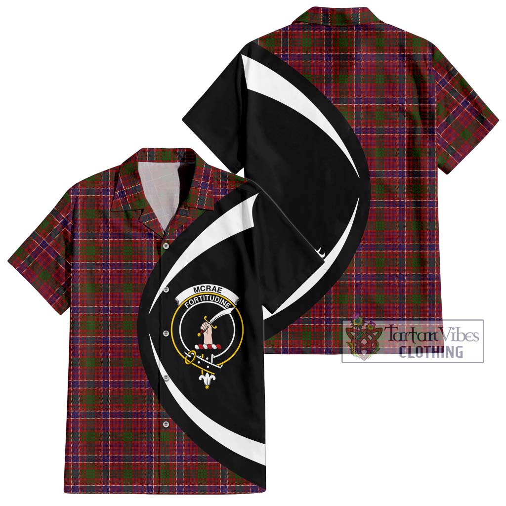 Tartan Vibes Clothing McRae Red Tartan Short Sleeve Button Up with Family Crest Circle Style