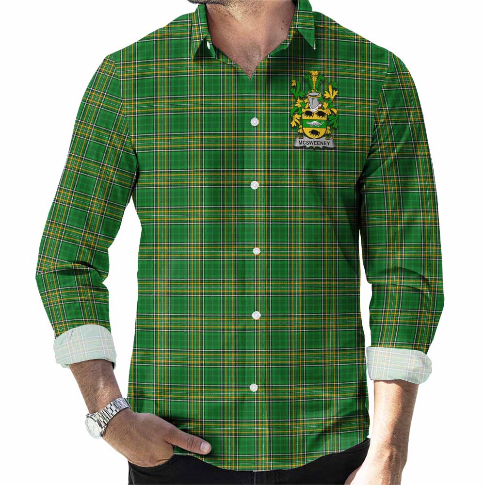 McSweeney Irish Clan Tartan Long Sleeve Button Up with Coat of Arms Men's Shirt - Tartan Vibes Clothing