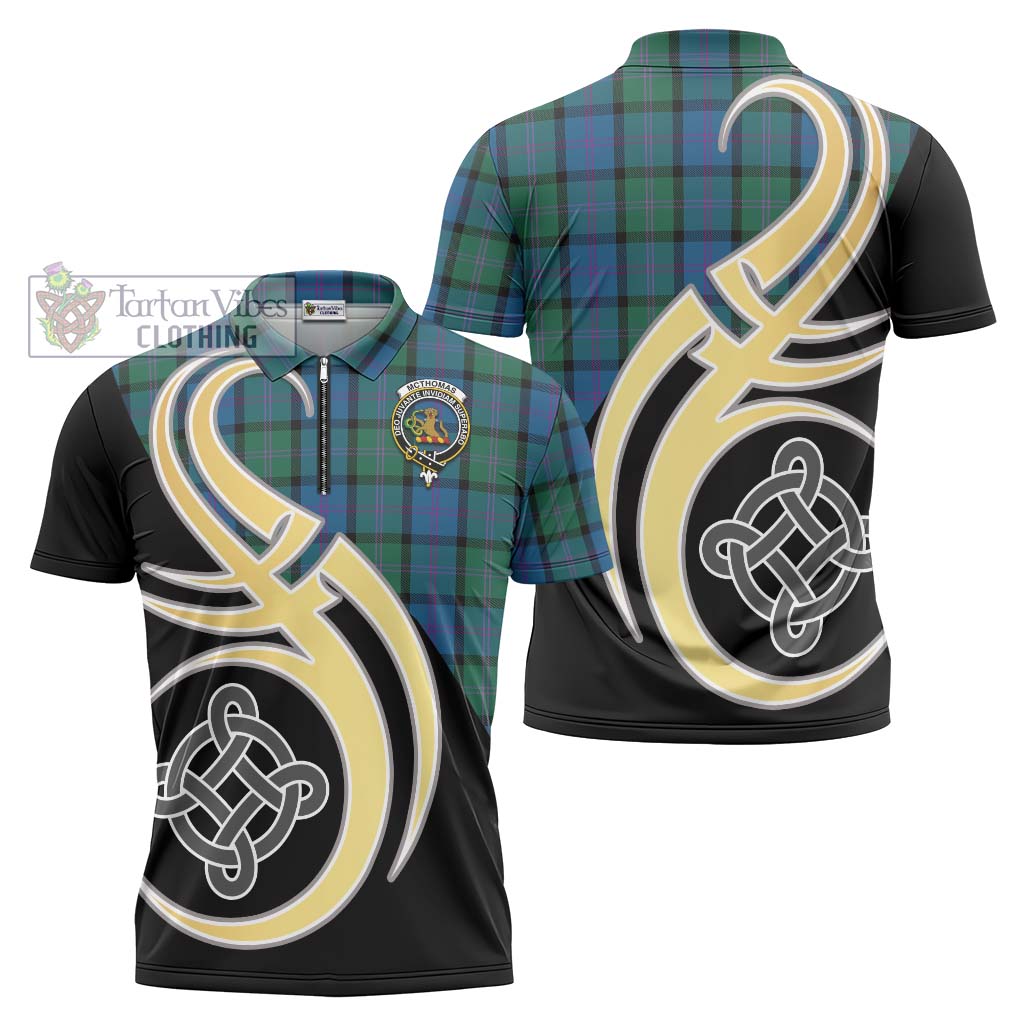 Tartan Vibes Clothing McThomas Tartan Zipper Polo Shirt with Family Crest and Celtic Symbol Style