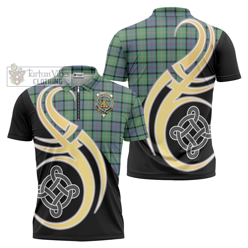 Tartan Vibes Clothing McThomas Ancient Tartan Zipper Polo Shirt with Family Crest and Celtic Symbol Style